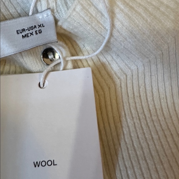 Mango XL Ivory Fine Knit Ribbed Mock Neck Mini Button Front Wool Blend Cardigan - Picture 14 of 16